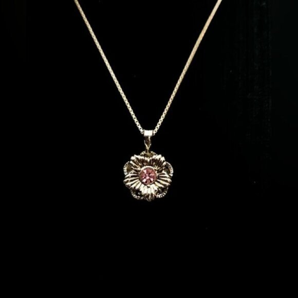 Sophia Fiori 925 Silver Flower Pendant Necklace w/ Pink Sparkle Stone - Picture 3 of 6